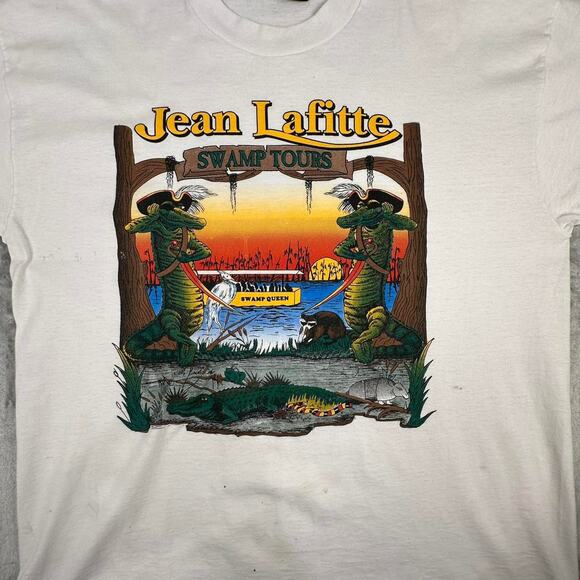 Distressed Vintage 80’s Jean Lafitte Swamp Tours Pirate Crocodile T-shirt  XL - Picture 4 of 8